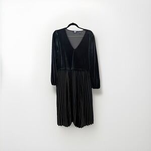 Lands' End Women's XL 18 Black Velvet and Satin Duet Midi Dress Pleated